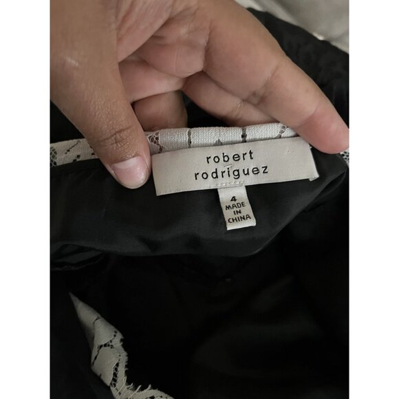 Robert Rodriguez Black Silk White lace Cocktail Mini Designer Dress Size 4 - Picture 9 of 9